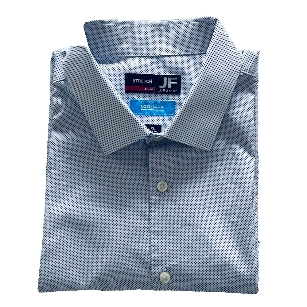JF Slim Stretch Cotton Blnd Men's L/S 17 1/2 34/35 XL White/Tiny Blue Dots A+